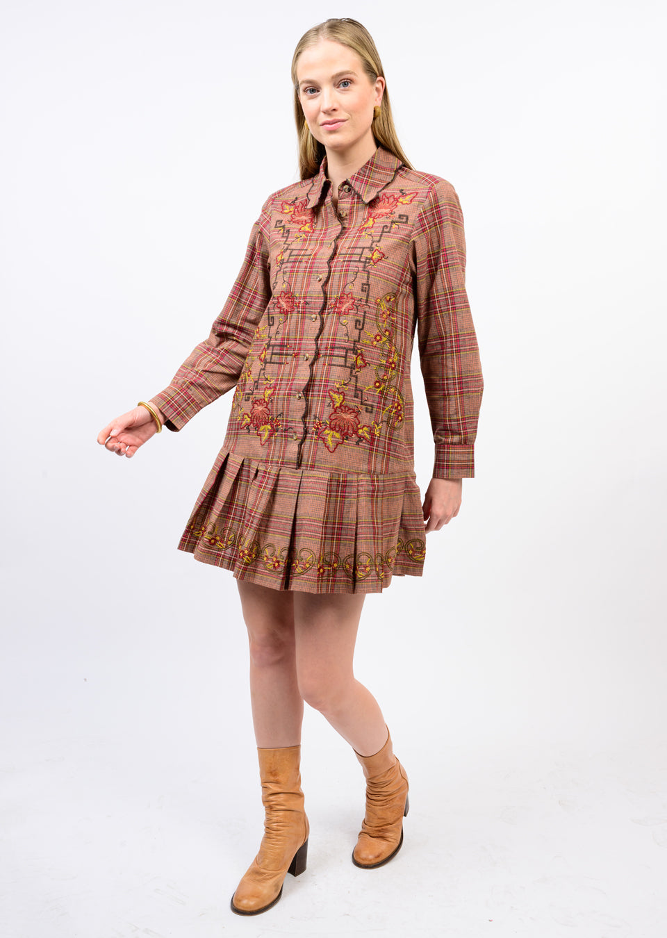Plaid Embroidered Dress