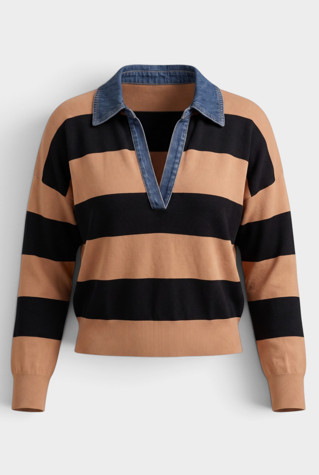 The J. Society Denim Collar Polo in Camel and Black Jilli Boutique 