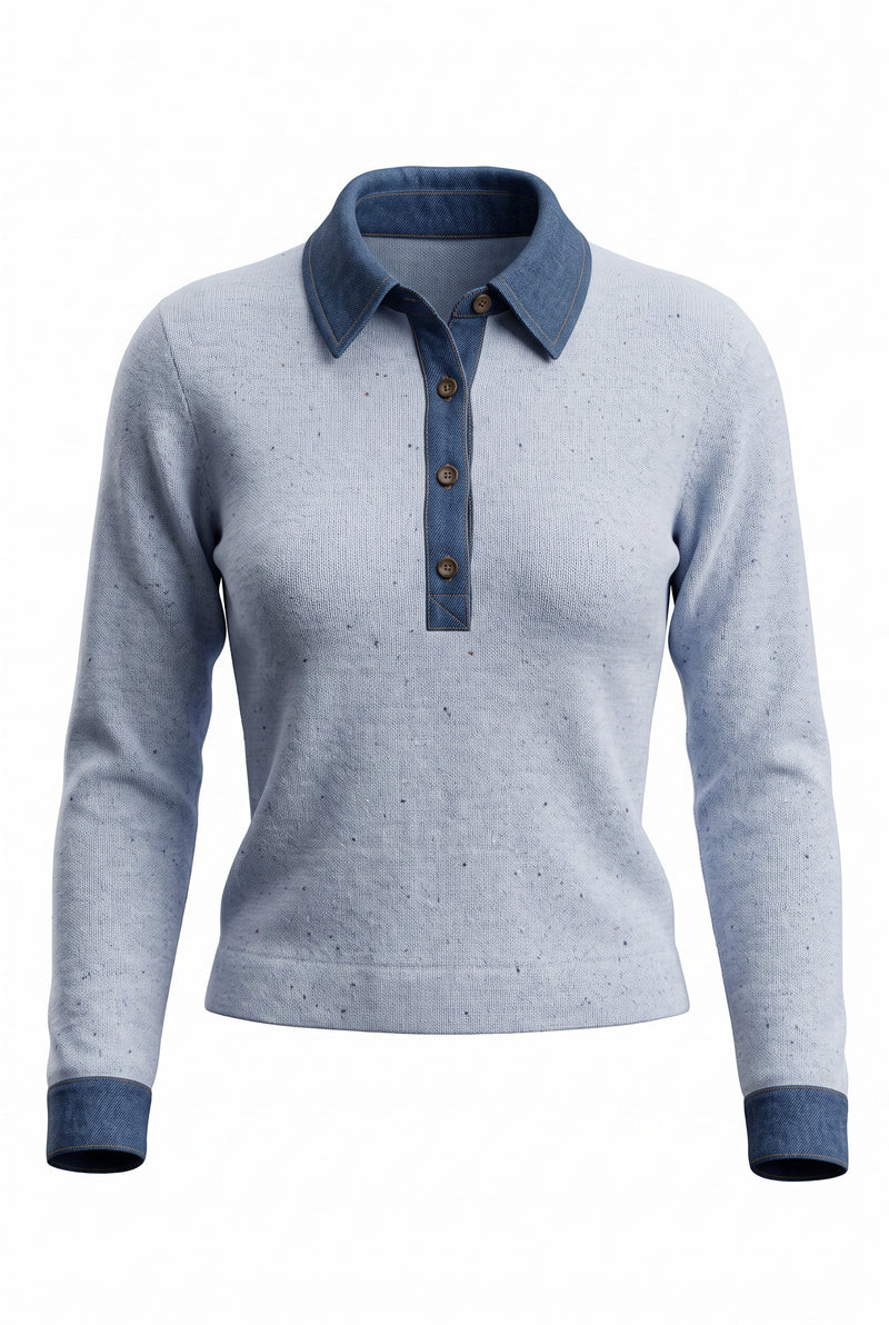 Denim Collar Polo in Blue
