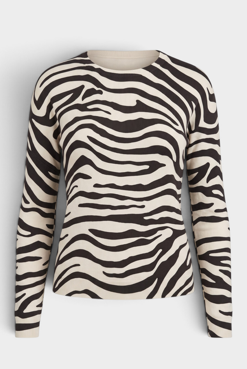 The J. Society Zebra Crew Sweater in Oatmeal Jilli Boutique 
