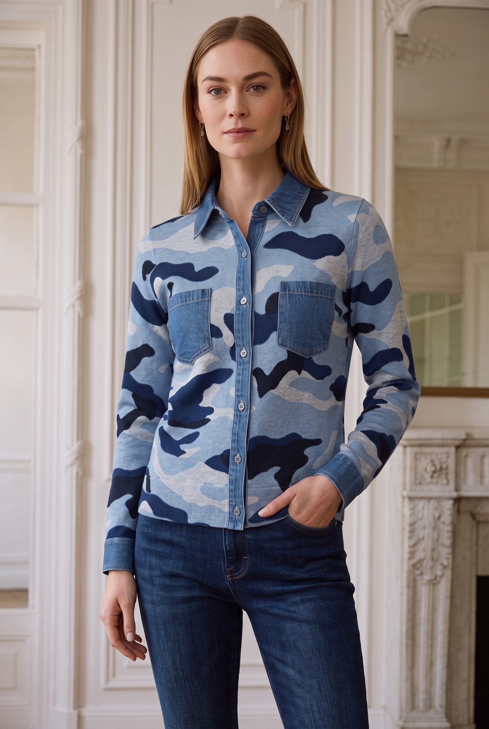 J.Society Denim Pocket Shirt Blue Camo Jilli Boutique 