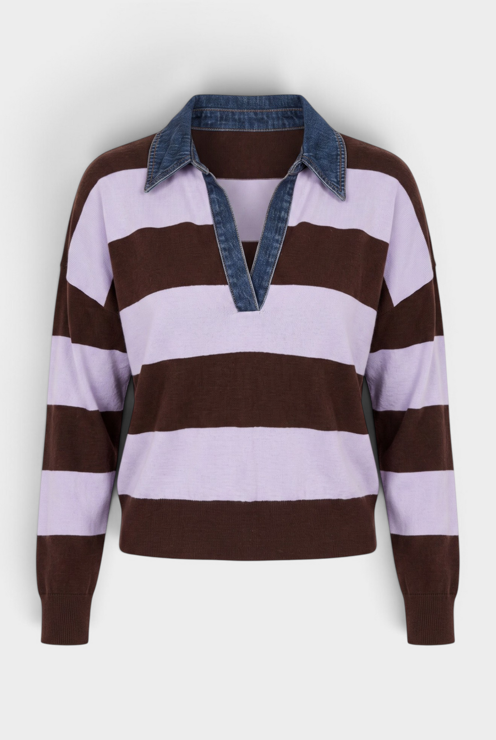 Denim Collar Polo in Coffee Bean Lilac