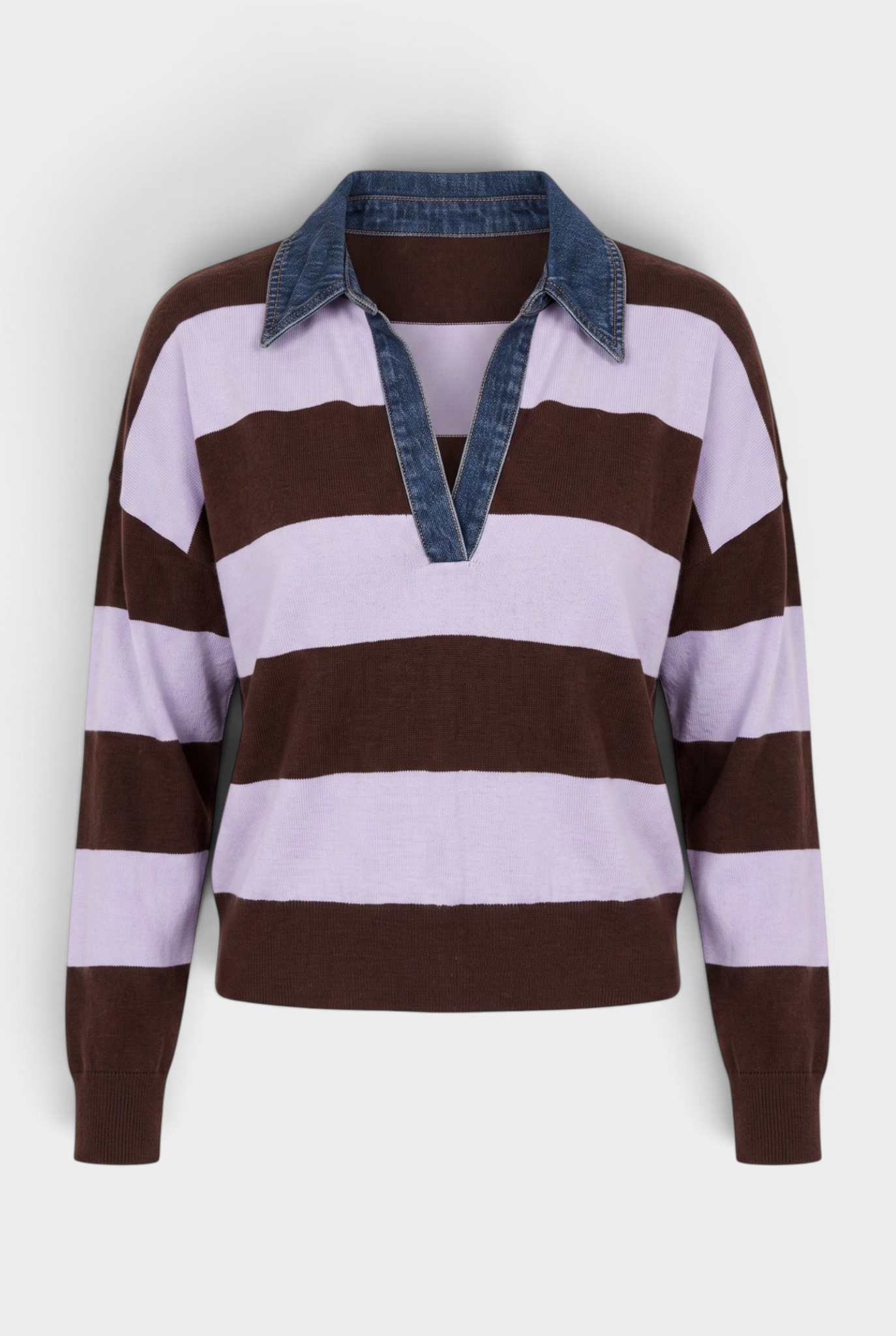 Denim Collar Polo in Coffee Bean Lilac