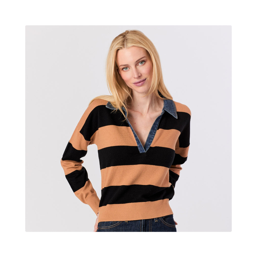 Striped Polo Shirt in Camel and Black