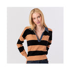 Striped Polo Shirt in Camel and Black