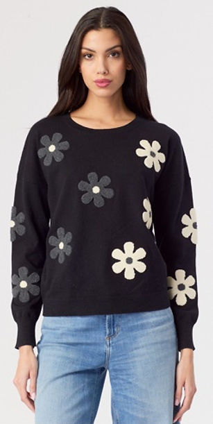 J Society Crew Neck Sweater Jilli Boutique Two Tone Floral Applique