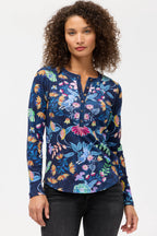 JANIE LONG SLEEVE FITTED HENLEY TEE Jilli Boutique Johnny Was