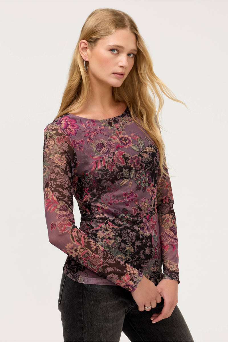 Long Sleeve Boat Neck Mesh Tee Jemma by Johnny Was