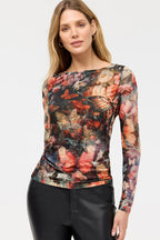 LONG SLEEVE BOAT NECK MESH TEE TOP Johnny Was Jilli Boutique