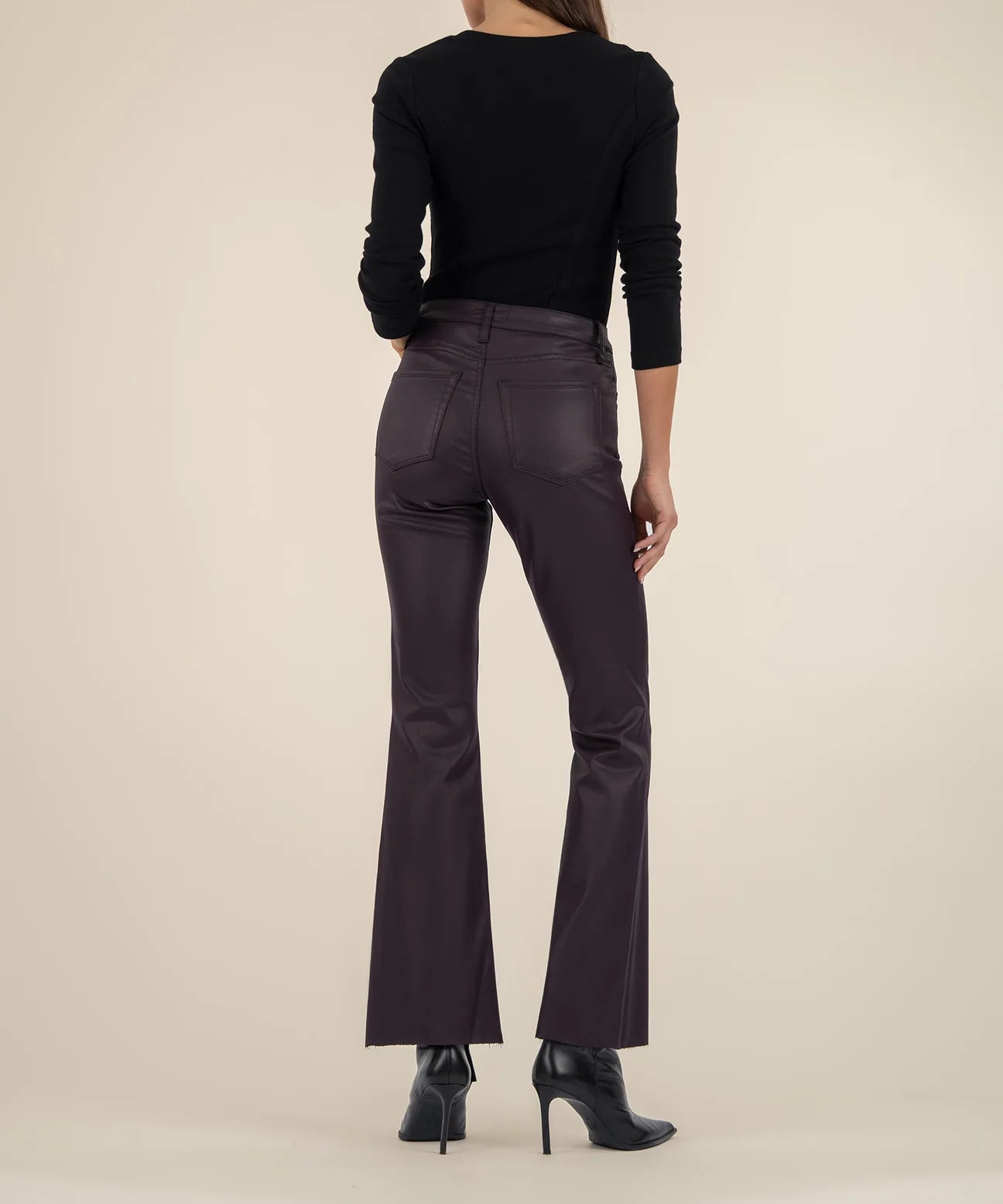 Stella Coated High Rise Flare Pant Kut from the Kloth Jilli Boutique Sangria