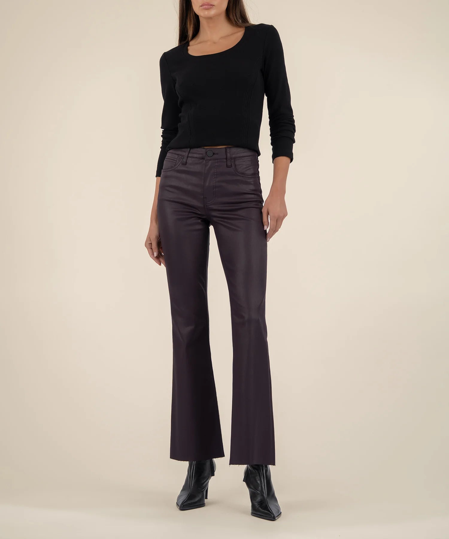 Stella Coated High Rise Flare Pant Kut from the Kloth Jilli Boutique Sangria