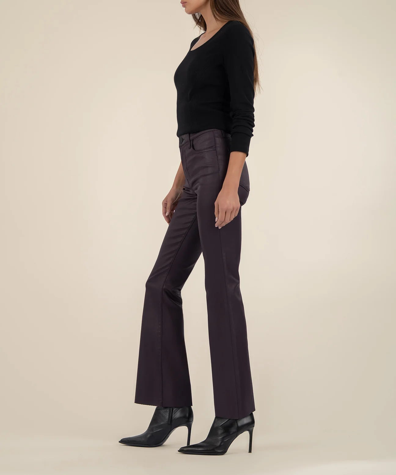 Stella Coated High Rise Flare Pant Kut from the Kloth Jilli Boutique Sangria Coated Denim