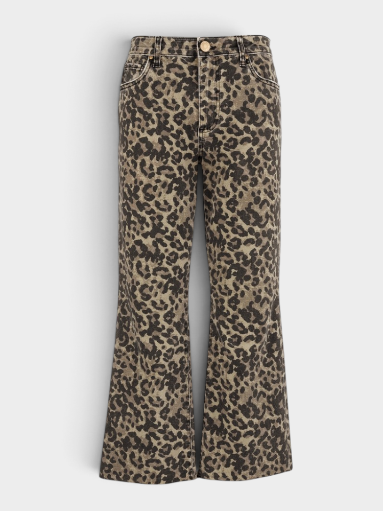 KELSEY HIGH RISE ANKLE FLARE WITH RAW HEM Animal Print
