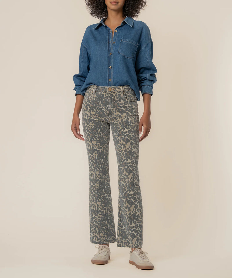 KELSEY HIGH RISE ANKLE FLARE RAW HEM Animal Print Jilli-Boutique KB63005 Dunwoody Kut From The Kloth