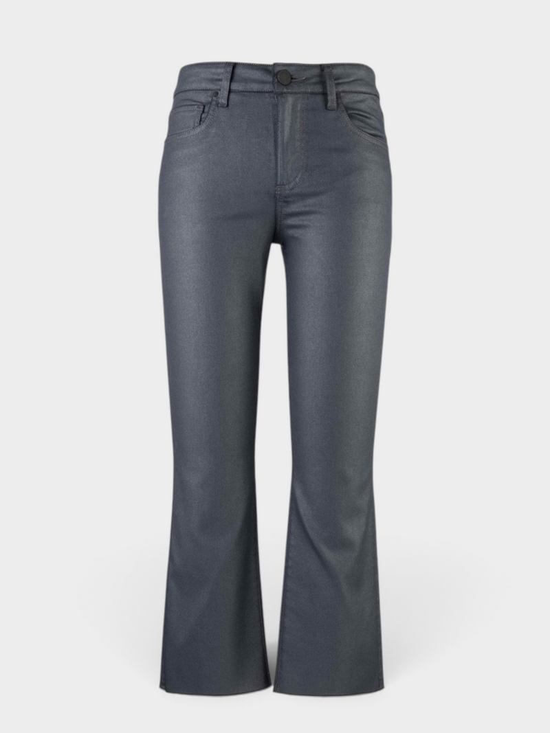 Kelsey High Rise Kick Flare with Raw Hem in Silver Bell