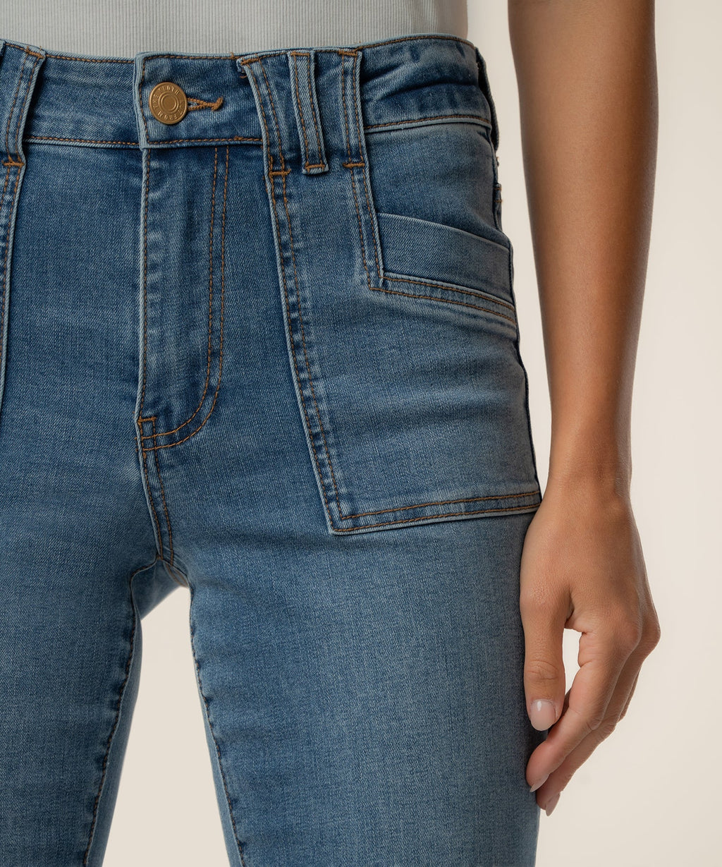 Stella High Rise Flare Clean Hem Denim in Wish Wash Kut From The Kloth Jilli Boutique Buckhead