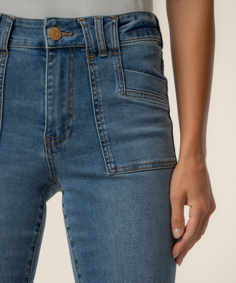 Stella High Rise Flare Clean Hem Denim in Wish Wash Kut From The Kloth Jilli Boutique Buckhead
