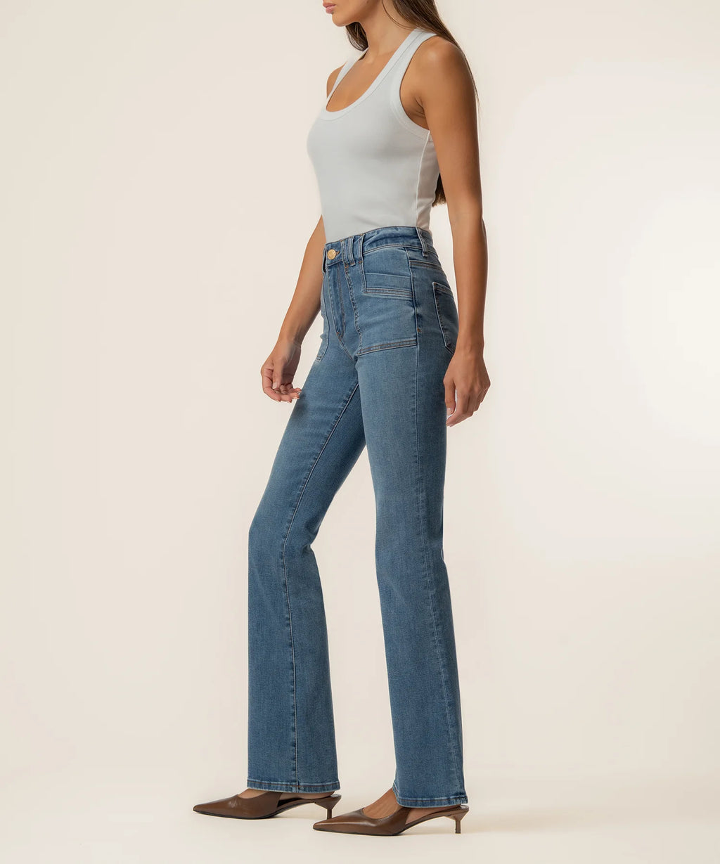Stella High Rise Flare Clean Hem Denim in Wish Wash Kut From The Kloth Jilli Boutique Atlanta
