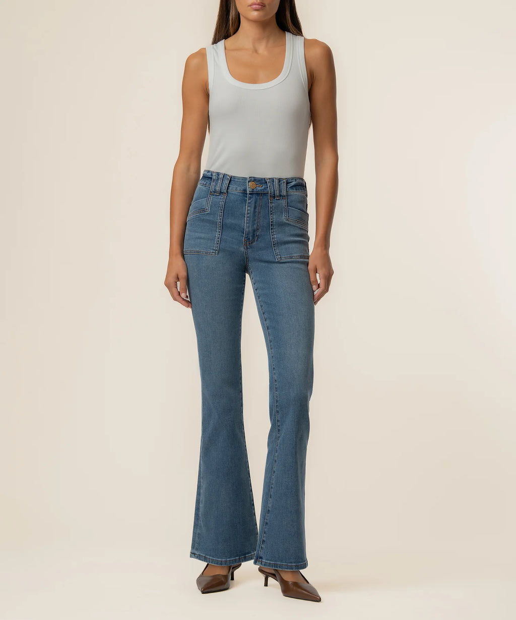 Stella High Rise Flare Clean Hem Denim in Wish Wash Kut From The Kloth Jilli Boutique