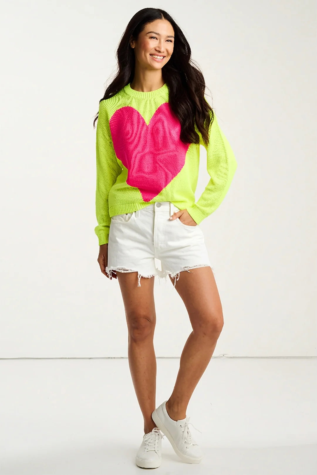 Amore Mio Heart Sweater Neon Yellow Lisa Todd Jilli Boutique Buckhead