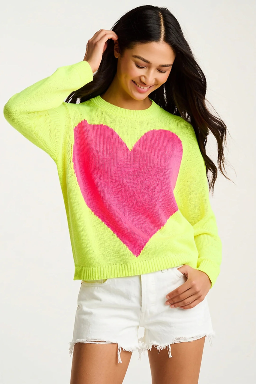 Amore Mio Heart Sweater Neon Yellow by Lisa Todd Jilli Boutique