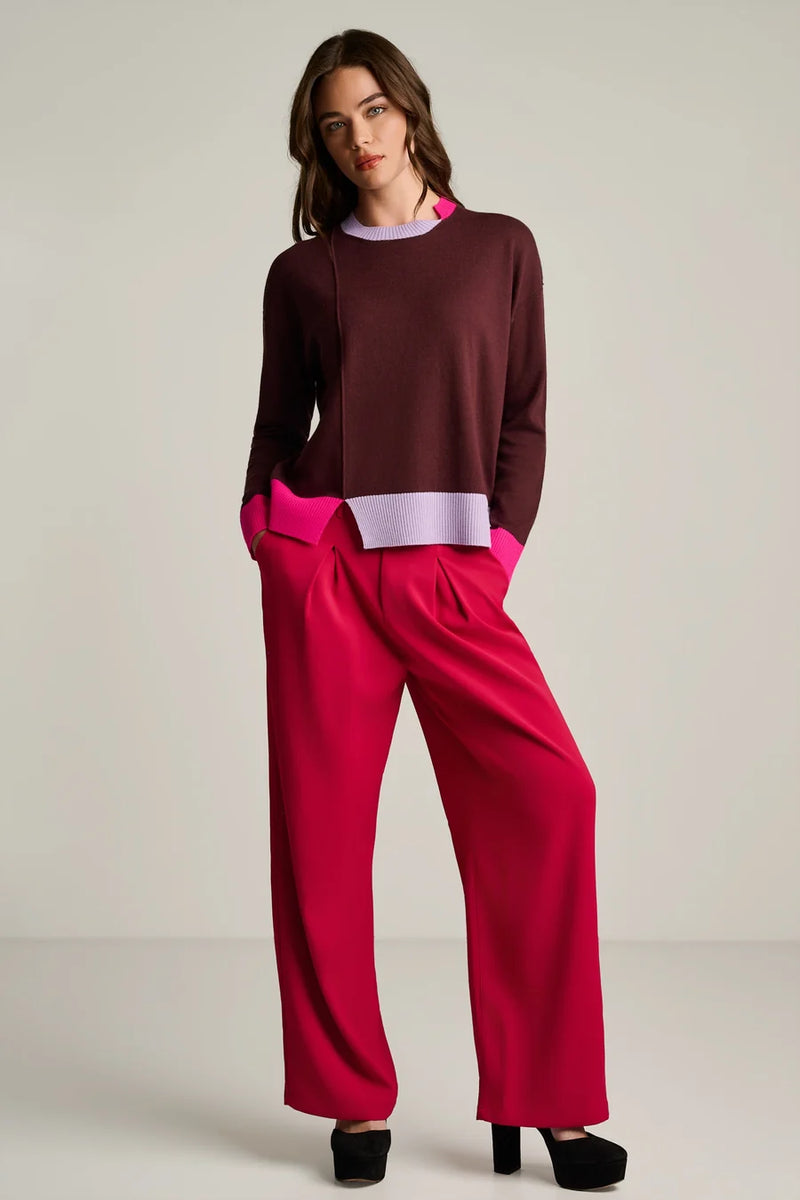 RUM RAISIN BOLD BLOCK COTTON CASHMERE SWEATER Lisa Todd F26-779 Jilli Boutique
