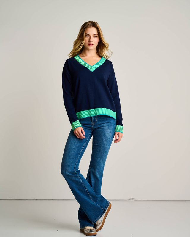 Ribbed and Ready Lisa Todd Navy Jilli Boutique 100 percent cotton sweater 