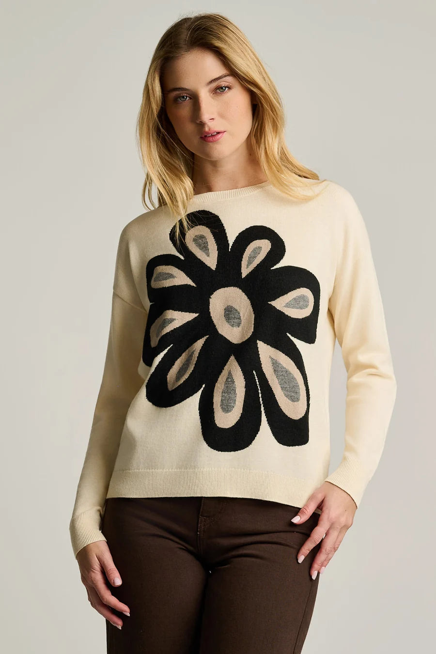 FLOWER POWER Cotton Sweater by Lisa Todd Full Cream Jilli Boutique F26-C324 Atlanta