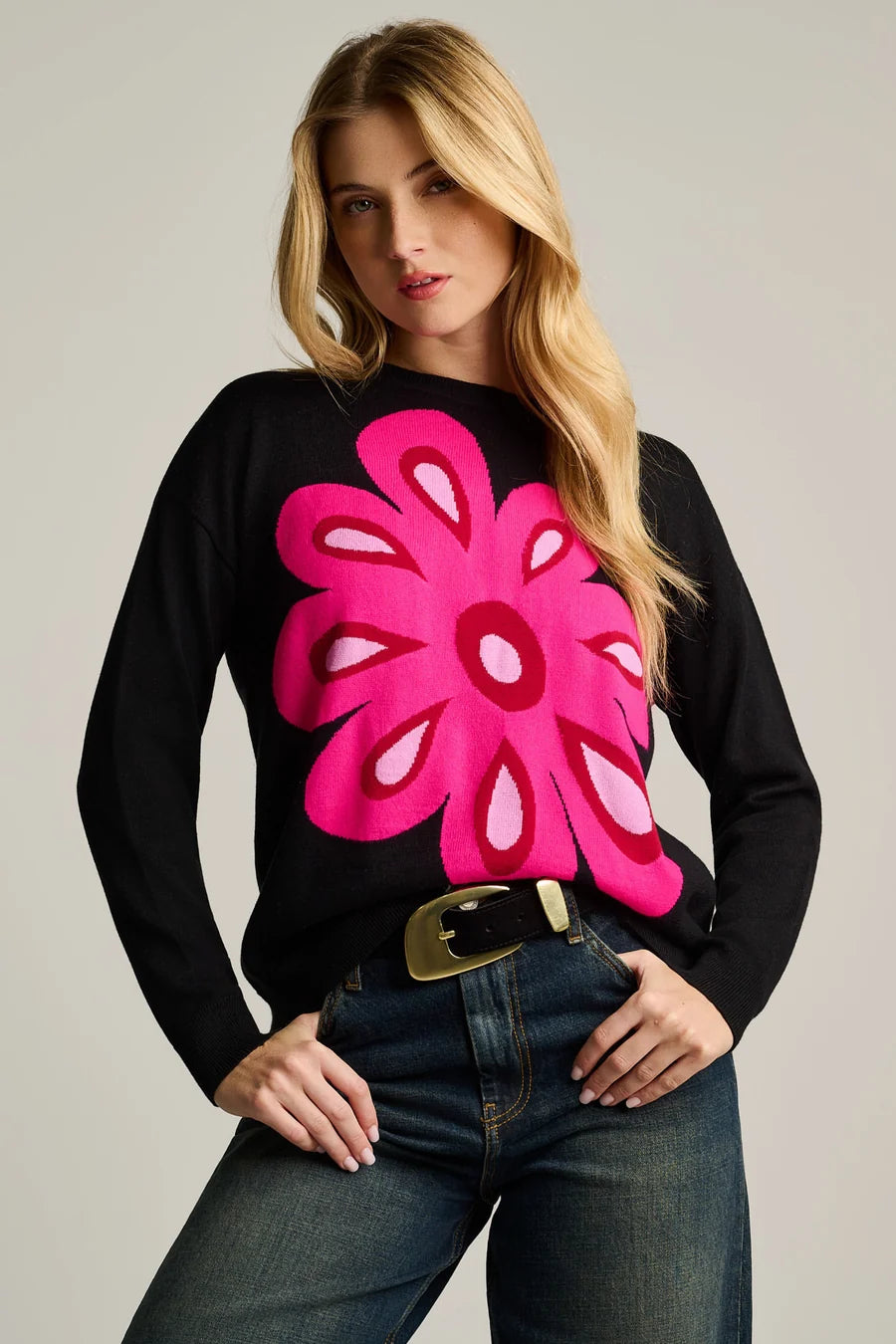 Flower Power Cotton Sweater Lisa Todd Black F26-C324 Jilli Boutique Dunwoody