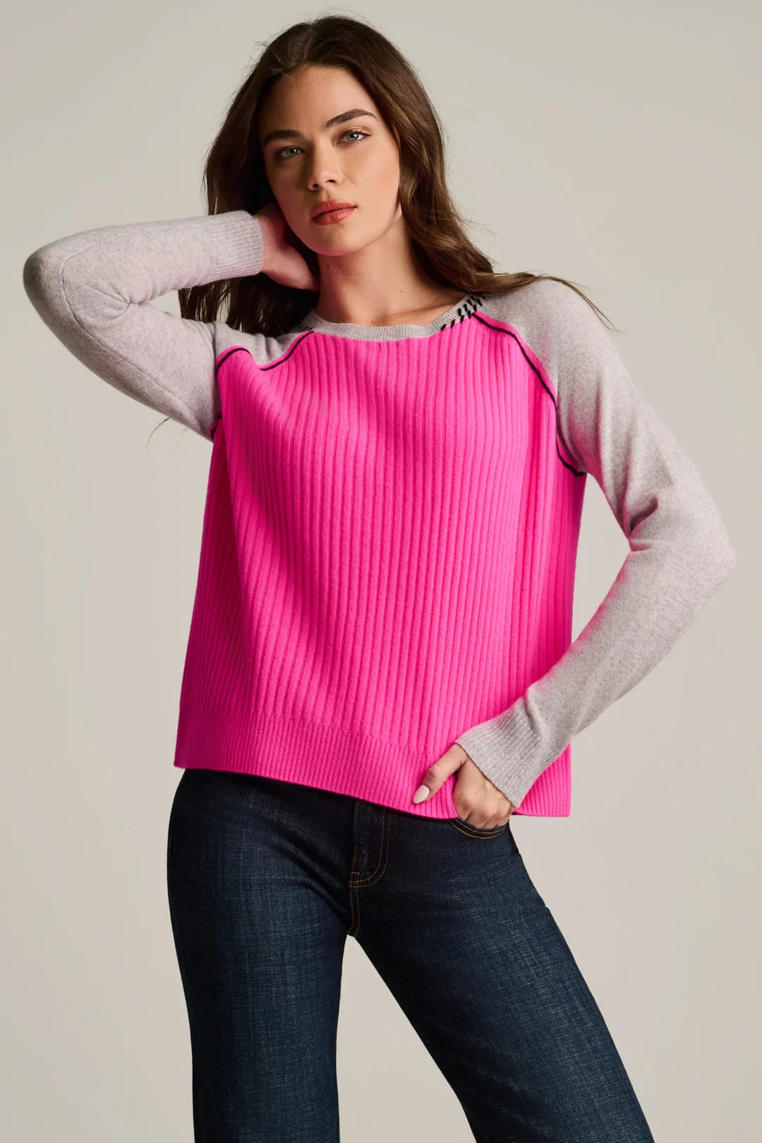 BLOCK OUT Cashmere Sweater in Pink Flash by Lisa Todd Jilli Boutique