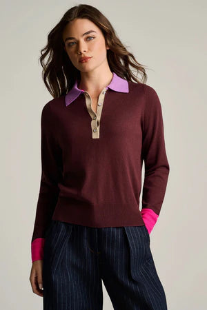 Lisa Todd Pop Posh Cotton Cashmere Polo Sweater Rum Raisin Jilli Boutique Atlanta