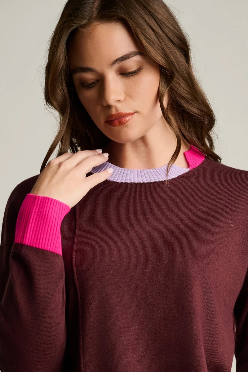 RUM RAISIN BOLD BLOCK COTTON CASHMERE SWEATER Lisa Todd Jilli Boutique Buckhead Dunwoody