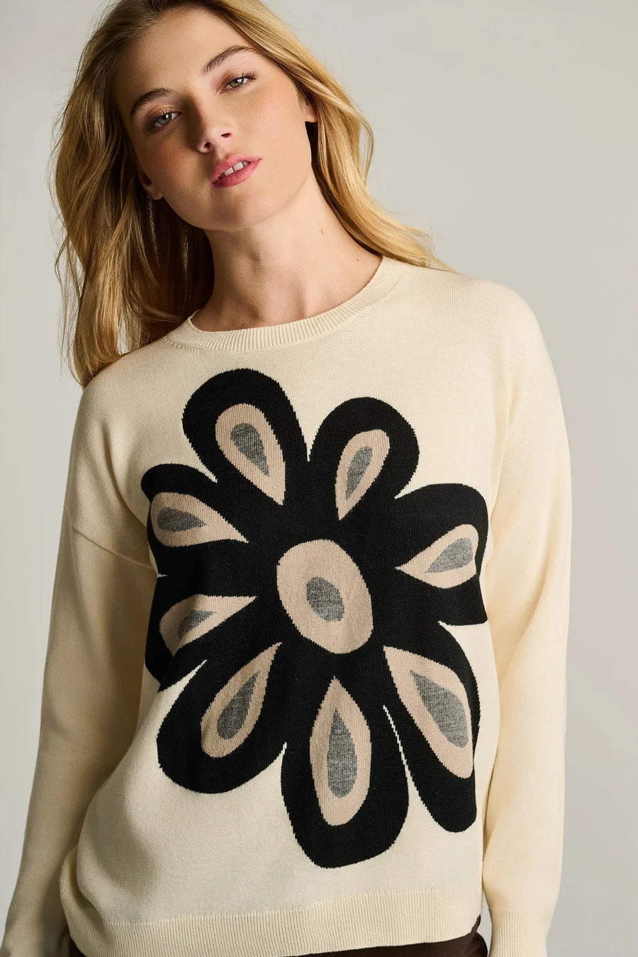 FLOWER POWER Cotton Sweater by Lisa Todd Full Cream Jilli Boutique F26-C324 Buckhead