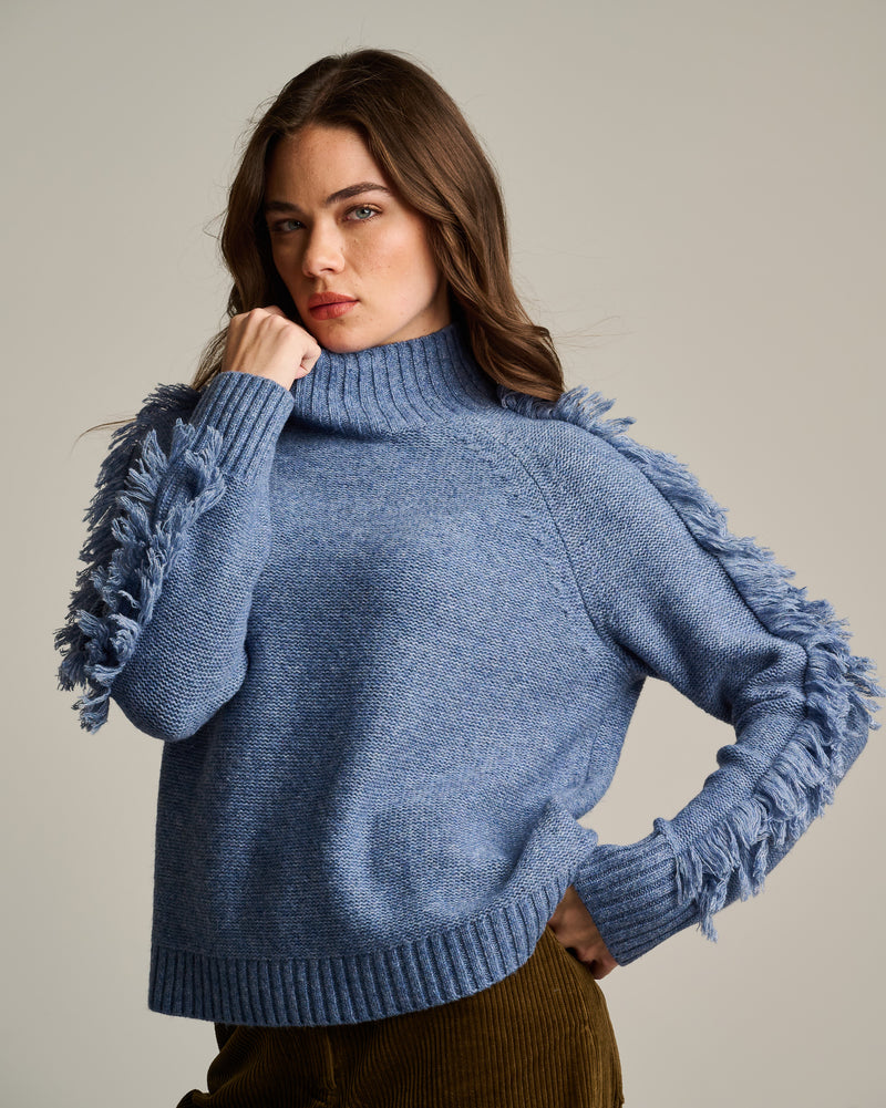 Lisa Todd Fringe Benefits Sweater in Steel Blue Jilli Boutique SALE