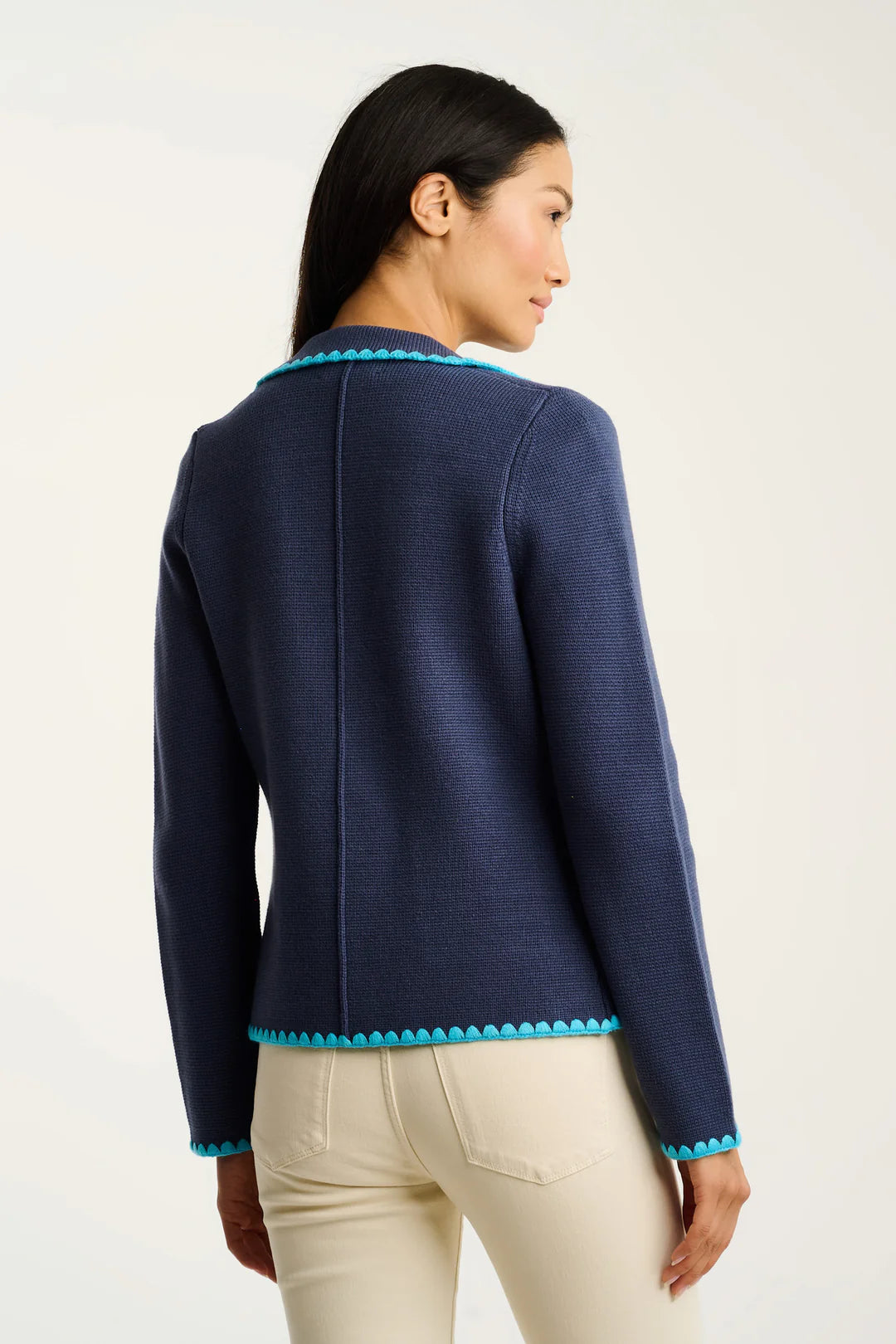 BEACHY NAVY Stitchy Mix Blazer Sweater Lisa Todd Jilli Boutique