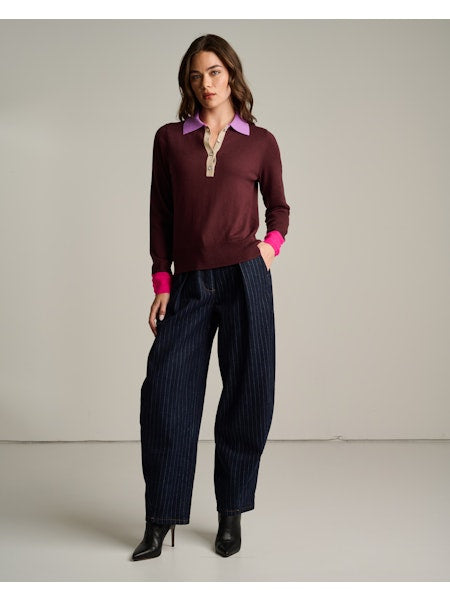 Lisa Todd Pop Posh Cotton Cashmere Polo Sweater Rum Raisin Jilli Boutique Buckhead 
