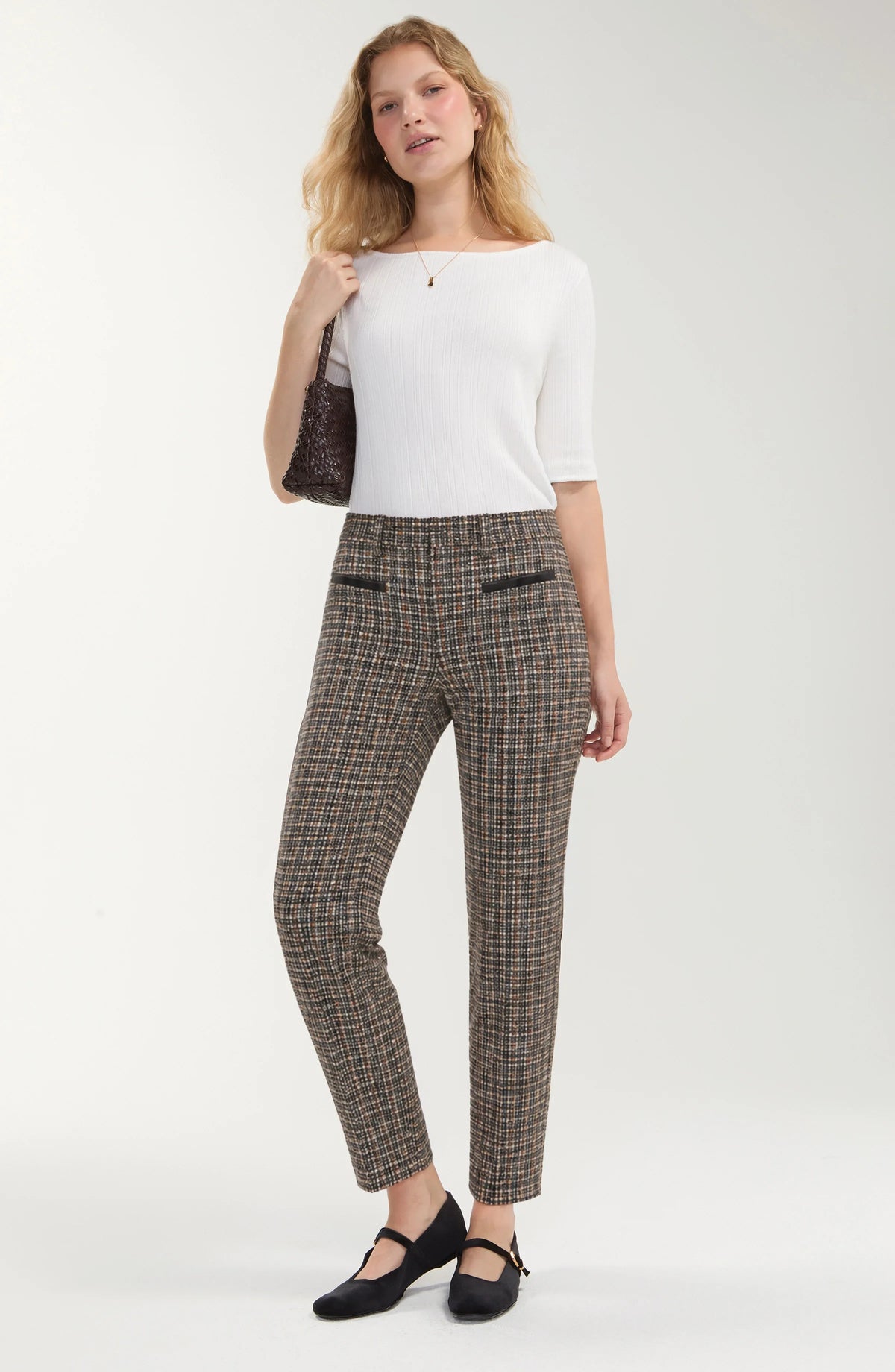 Midrise trouser w/ faux leather trim