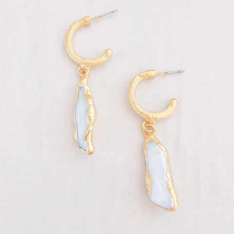 Hammered Hoops w/ Biwa Pearl Drop