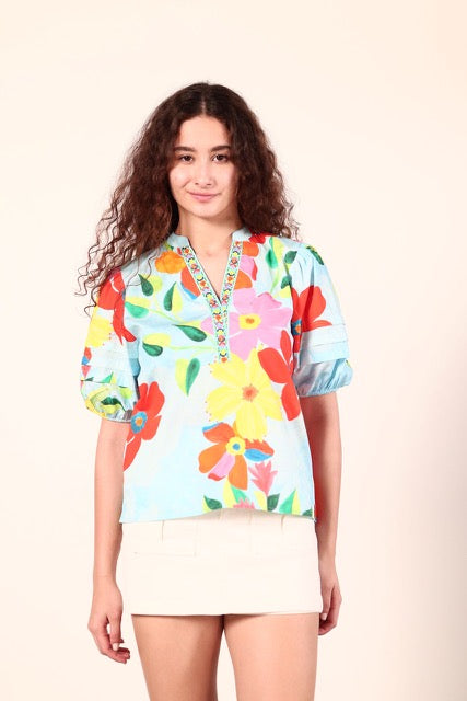 Raya Top in Floral Sky