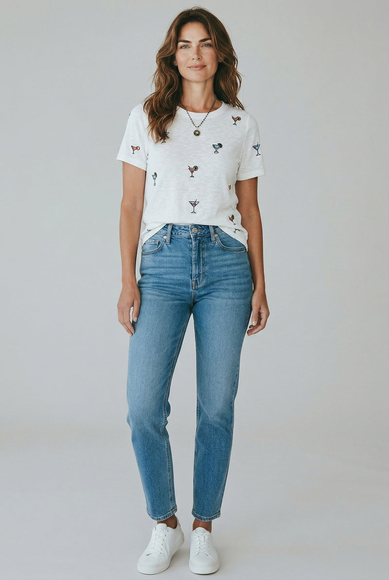 Metric Knits Cottons Pullover with Martini Embroidery Jilli Boutique 