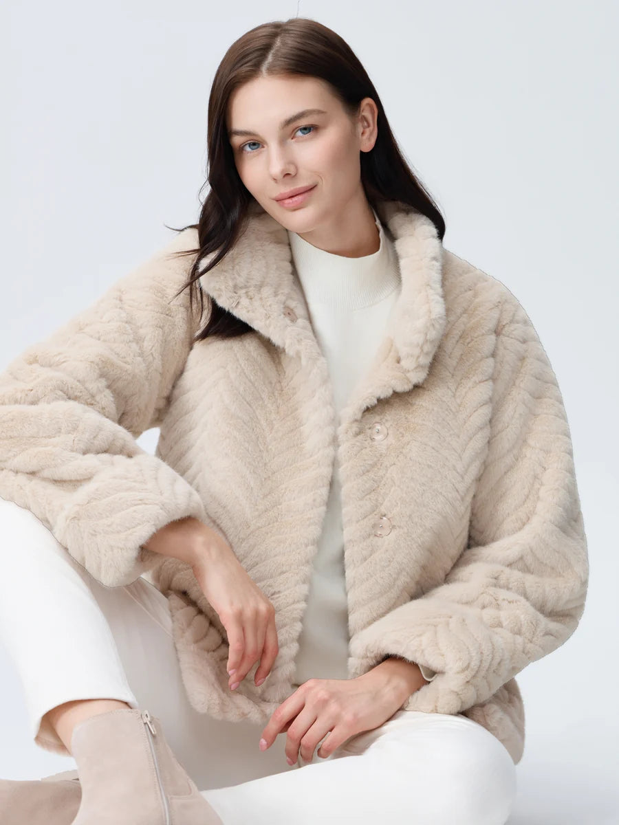 Nikki Jones Faux fur jacket with swirling pattern Jilli Boutique 9008-614