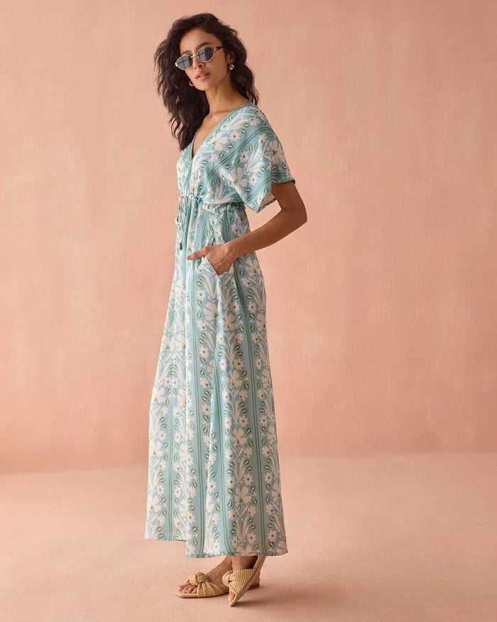 Pia Caftan Maxi Dress in Aubrey Seafoam Omika Jilli Boutique Atlanta