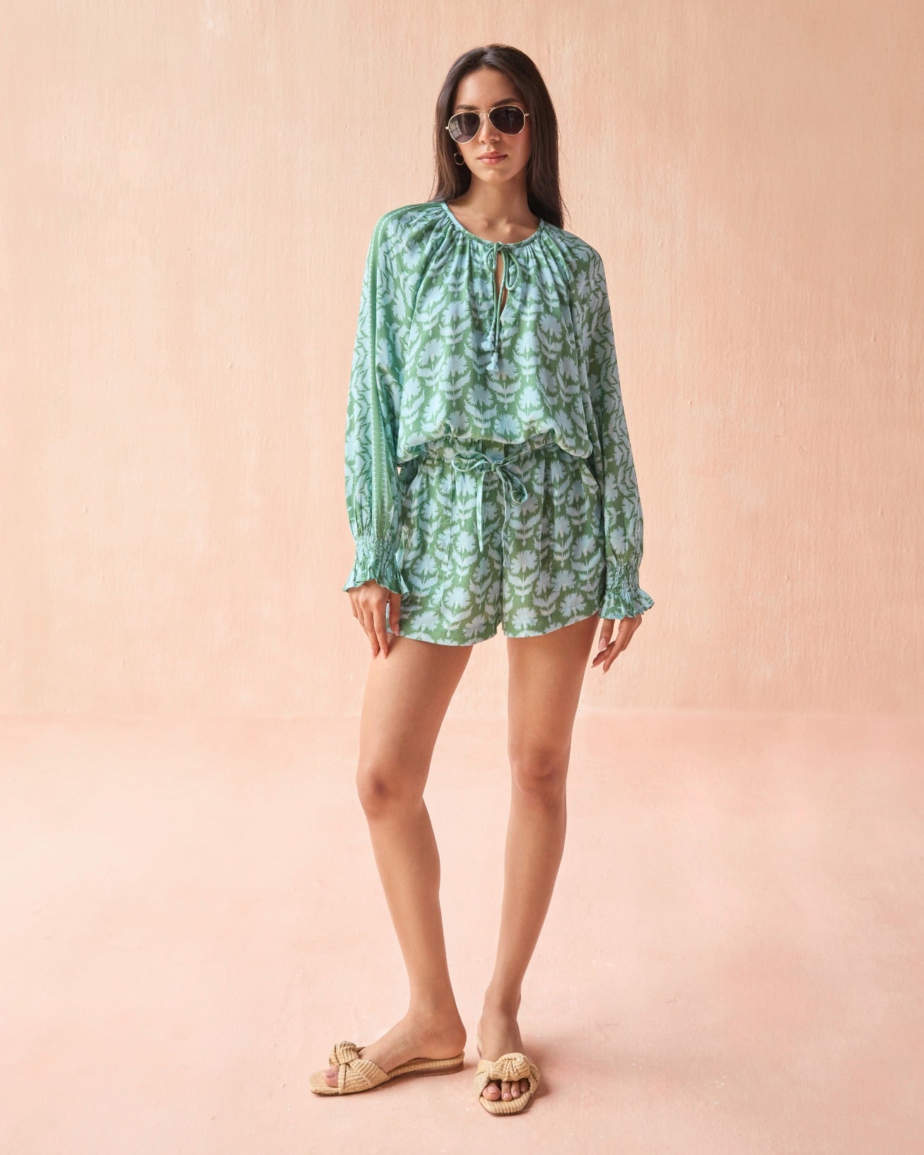 Riviera Blouse in Marlie Matcha by Omika Jilli Boutique
