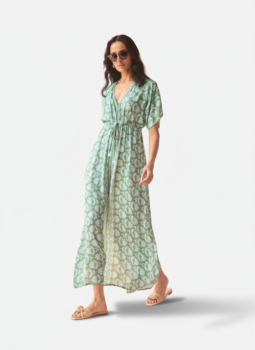 Pia Caftan in Marlie Matcha by Omika