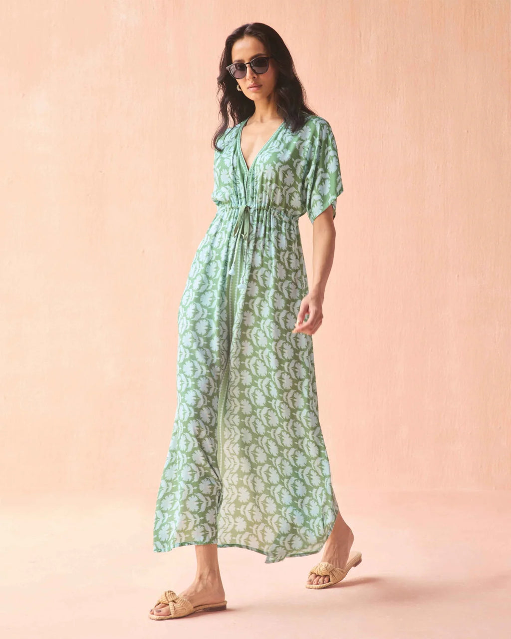 Pia Caftan in Marlie Matcha by Omika Jilli Boutique