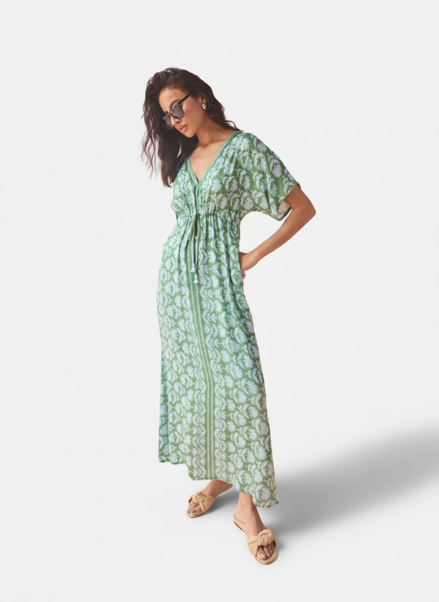 Pia Caftan in Marlie Matcha by Omika