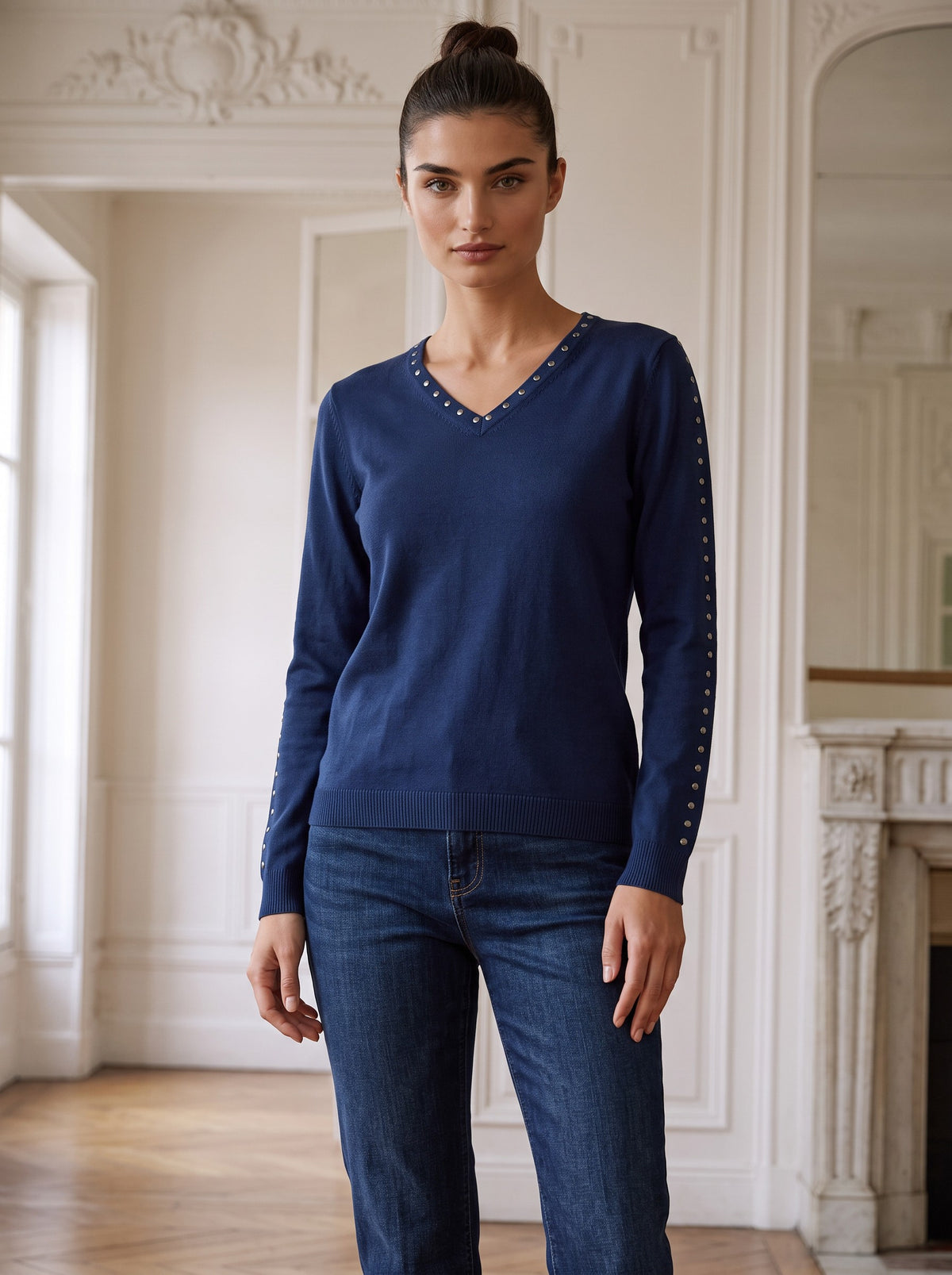 Peace of Cloth V-Neck Sweater in Navy