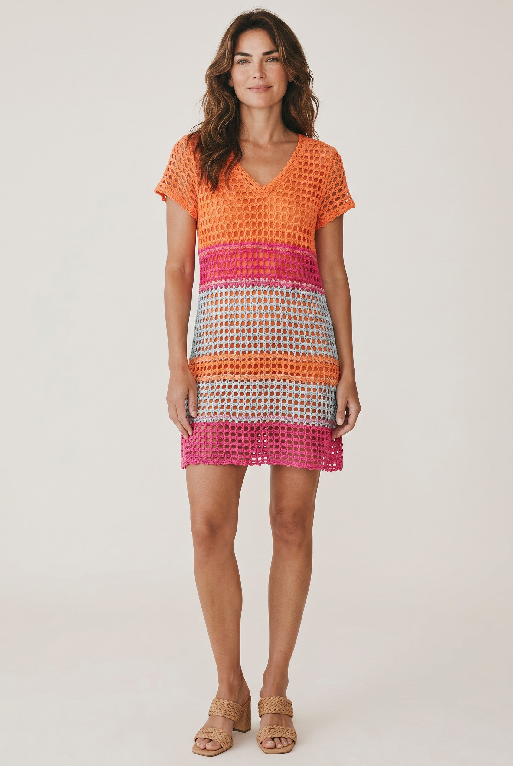 The Pete Collection Crochet Dress in Orange and Pink Jilli Boutique