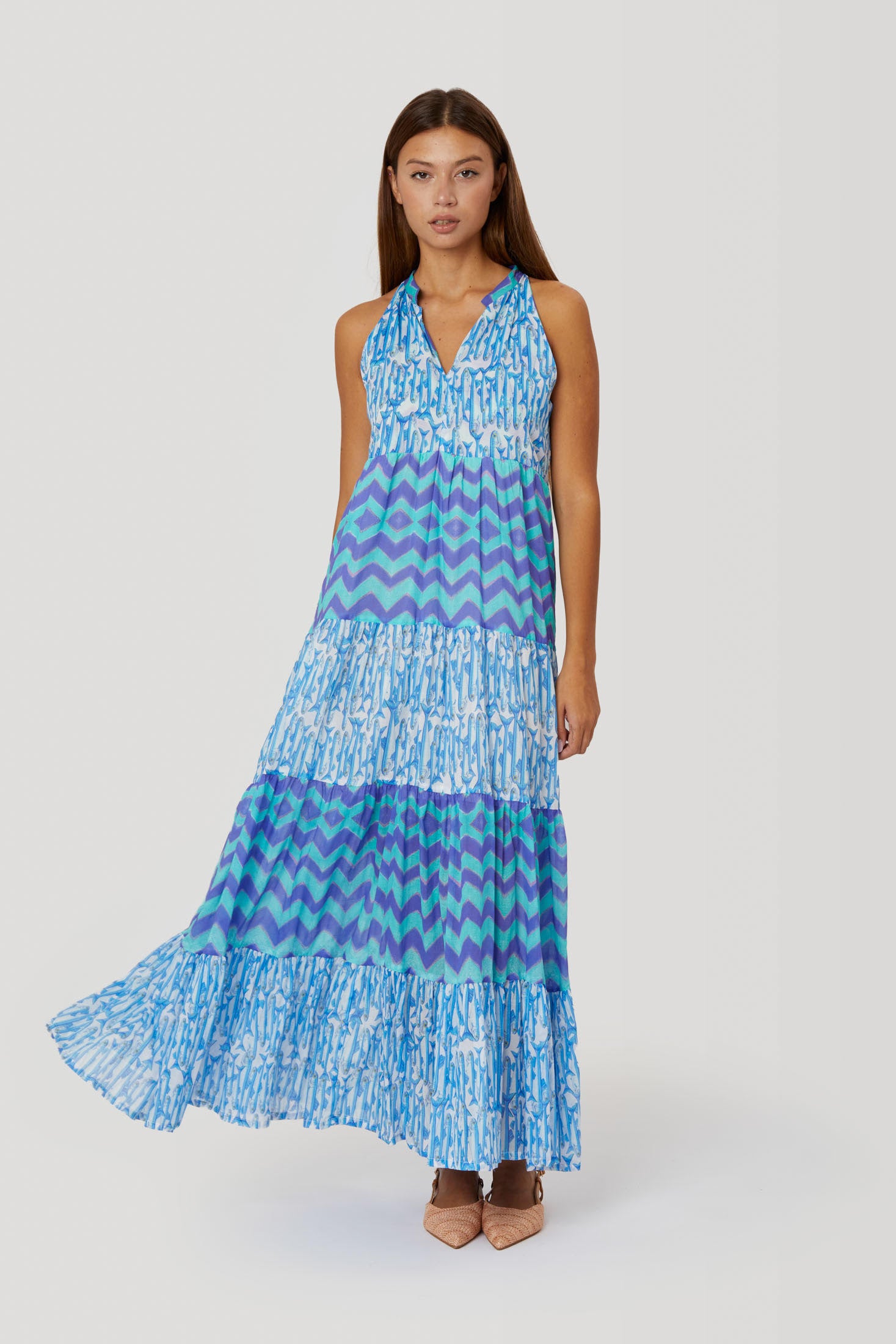 Positano poseidon cotton Maxi Dress Ferdinando Fusco Jilli Boutique