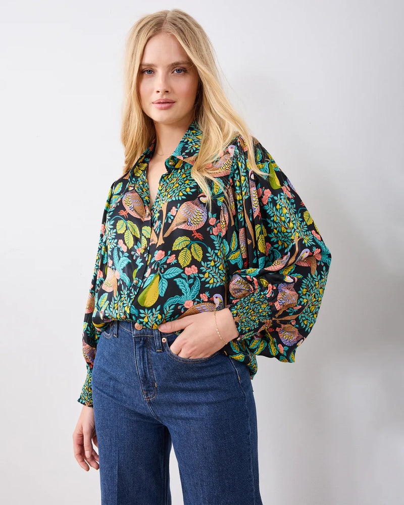 Anastasia Blouse Partridge In A Pear Tree Ink Print Fresh Ink Jilli Boutique